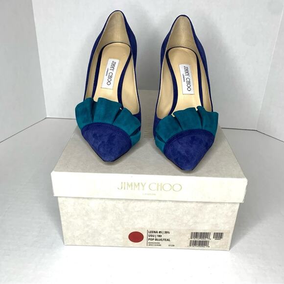 Jimmy Choo Leena 85 pop blue and teal suede pointy pumps women’s size 39.5 - Picture 11 of 11